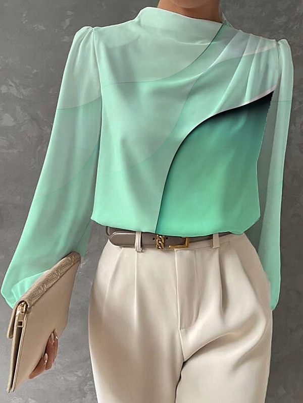 Blouse Femme Mode Imprimé Manches Longues Hauts Classiques Col Rond Travail Rose Bleu Violet Vert Printemps Automne de 2025 ? $32.99 –P4