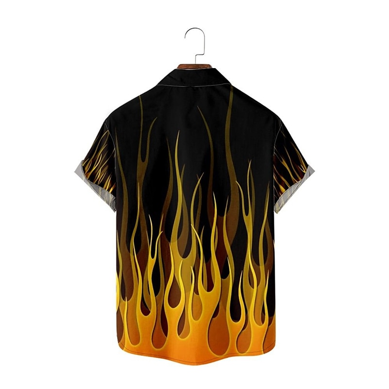 Herr Låga Skjorta Knapp upp skjorta Kortärmad Abstrakt Dagliga kläder Utekväll Helgen Höst Nedvikt Mönster Button-Down Svart Gul Rubinrött Orange 2025 - $22.99 –P5