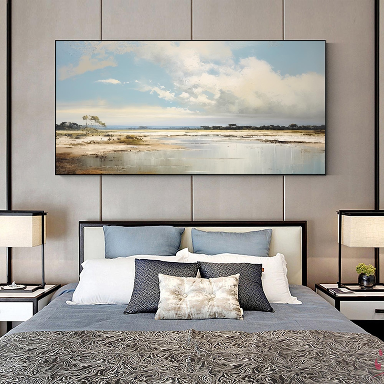 Handmade Oil Painting Canvas Wall Art Decor Original Blue Sky Abstract Scenery Painting for Home Decor With Stretched Frame/Without Inner Frame Painting 2025 - $158.99 –P13