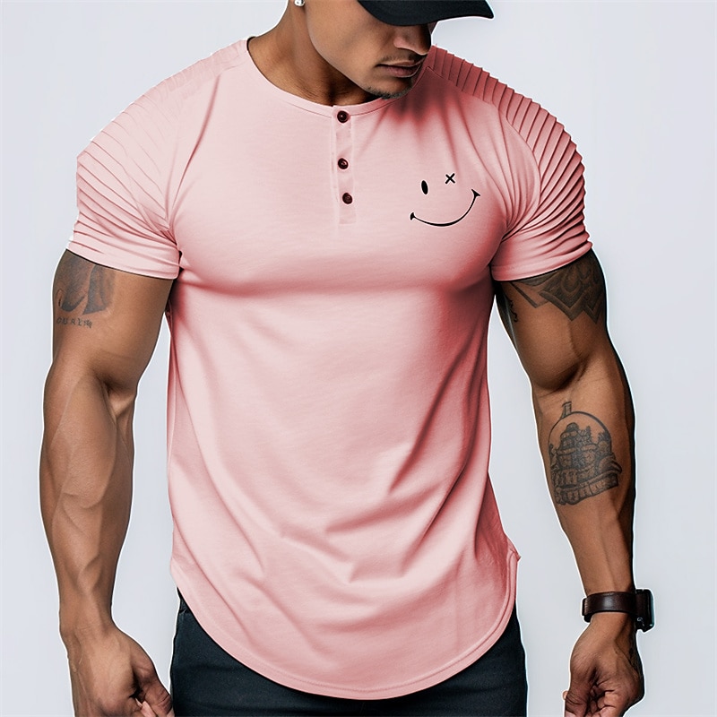 Męskie Graficzny Uśmiechnięta twarz Koszula Henley Raglanowa koszulka Krótki rękaw Moda Codzienny Sporty na świeżym powietrzu Święto Wyjściowe Wiosna i lato Biały Rumiany róż Błękit nieba Henley 2025 - $7.39 –P3
