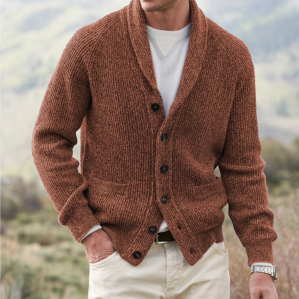 Herren Pullover Strickjacke Kurzer Pullover Gerippt Stricken Knopf Strick Feste Farbe Schalrevers Basic Brautkleider schlicht Täglich Festtage Bekleidung Herbst Winter Schwarz Marineblau S M L 2025 - $38.99 –P8
