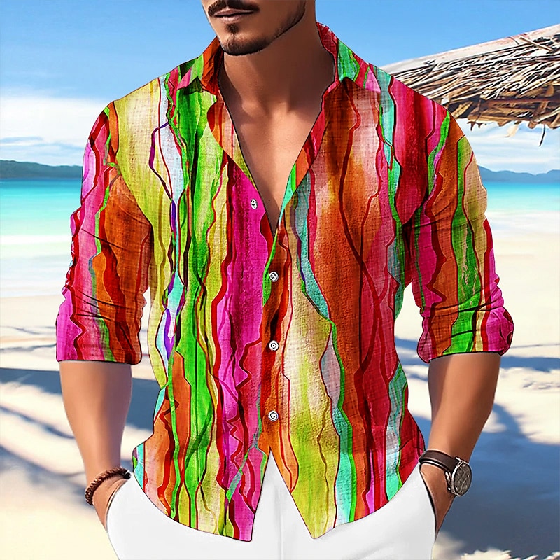Hombre Bloque de color Degradado Diseño Geométrico Camisa Abotonar la camisa Manga Larga Moda Ropa de calle Design Exterior Casual Diario Otoño Invierno Cuello Vuelto Estampado Morado Verde Trébol 2025 - $25.99 –P5