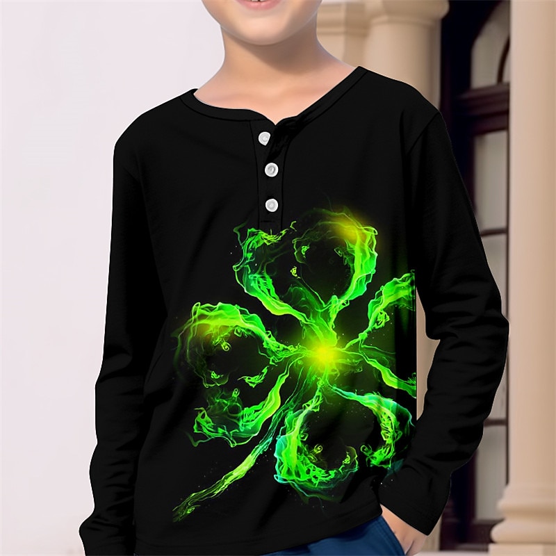 St. Patrick Jungen 3D Vierblättriges Kleeblatt Henley-Shirt Langarm 3D-Druck Frühling Herbst Sport Modisch Strassenmode Polyester kinderkleidung 3-12 Jahre Rundhalsausschnitt Outdoor Casual Täglich 2025 - $13.99 –P1