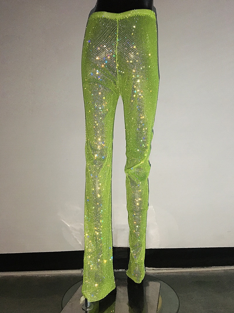 Metallic Sparkle Pants Sheer Mesh Rhinestone Cover Up Disco Solid Color Women's Party Club Pride Parade Adults' Pants 2025 - $86.99 –P19