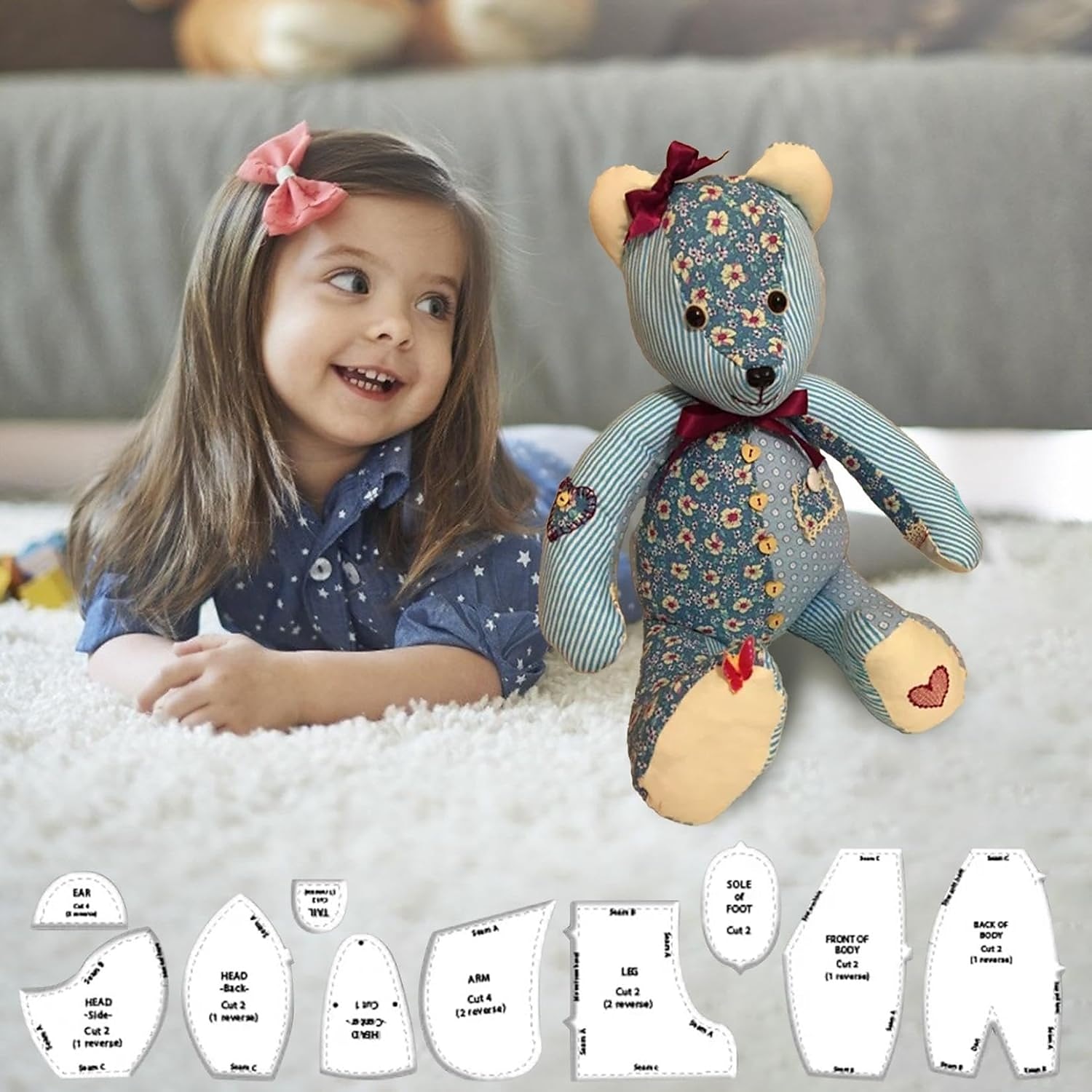 Memory Bear sjabloon liniaal set met instructies, Memory Bear naaisjabloon liniaal, doe-het-zelf cadeaus voor Halloween kerstverjaardag, Memory Bear sjabloon liniaal set 10st 2025 - $13.99 –P4