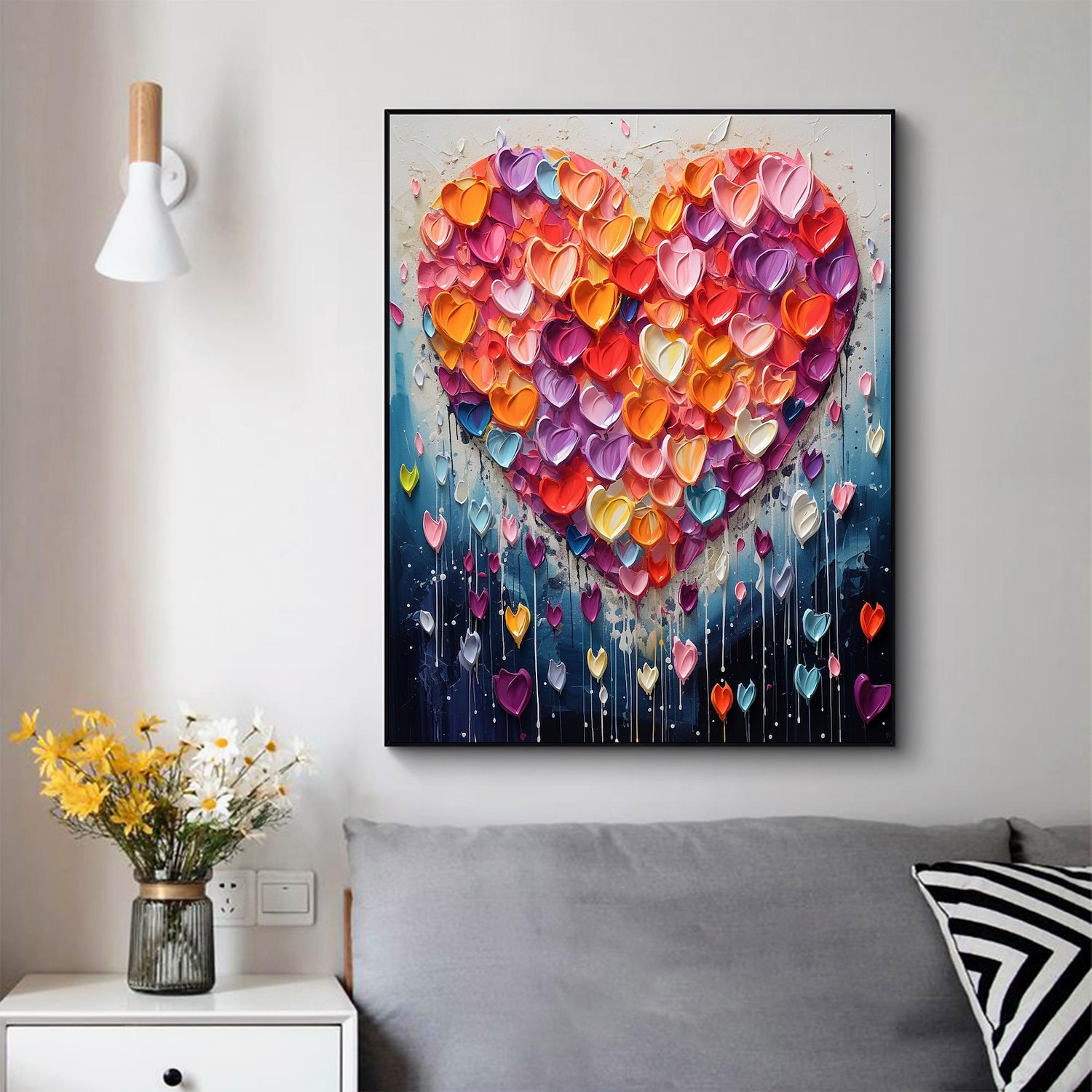 Pintura a óleo artesanal em tela, arte de parede, decoração original, colorida, amor para decoração de casa, com moldura esticada, sem pintura de moldura interna de 2026 por $114.99 –P3