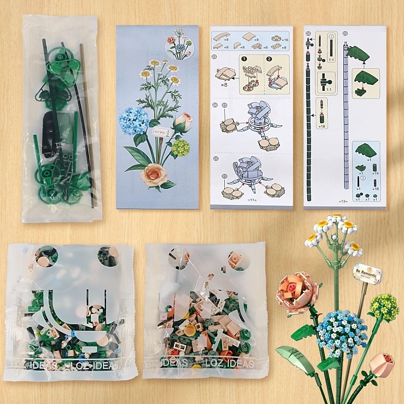 Regali di Natale per donne Mamma Lei set di bouquet di mattoncini in miniatura Fiori artificiali DIY decorazione unica per la casa Serie piante adatta per ragazze di 8-12 anni regalo di San Valentino del 2025 a $50.99 –P2