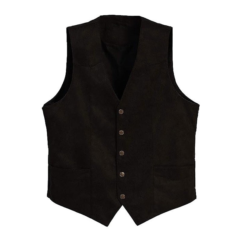 Homme Gilet en daim Usage quotidien Vacances Sortie Style vintage Chic et moderne Printemps & Automne Bouton Polyester Confortable Plein Boutonnage Simple Col V Standard Noir Marron Café Gris Gilet de 2025 ? $39.99 –P5