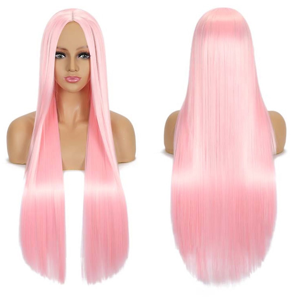 Syntetická paruka Rovná střední část Strojně vyrobená paruka Dlouhá A1 A2 A3 A4 A5 Syntetické vlasy Ženské Cosplay Měkká párty blond růžová červená Halloween paruky 2025 - $16.49 –P11