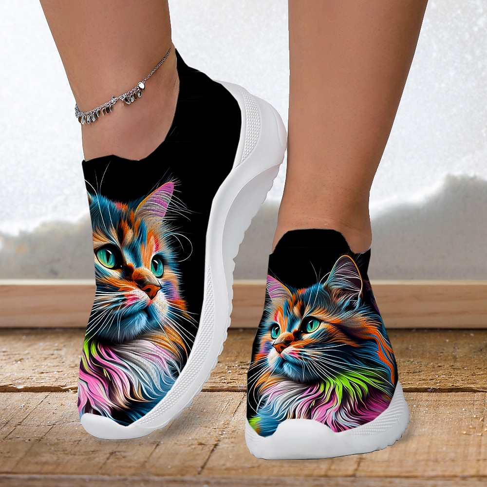 Femme Basket Slip-Ons Imprimer des chaussures Chaussures Flyknit Chaussures de confort Extérieur du quotidien Chat Talon Plat Mode Décontractées Tissage Volant Jaune Rose Bleu de 2025 ? $32.99 –P1
