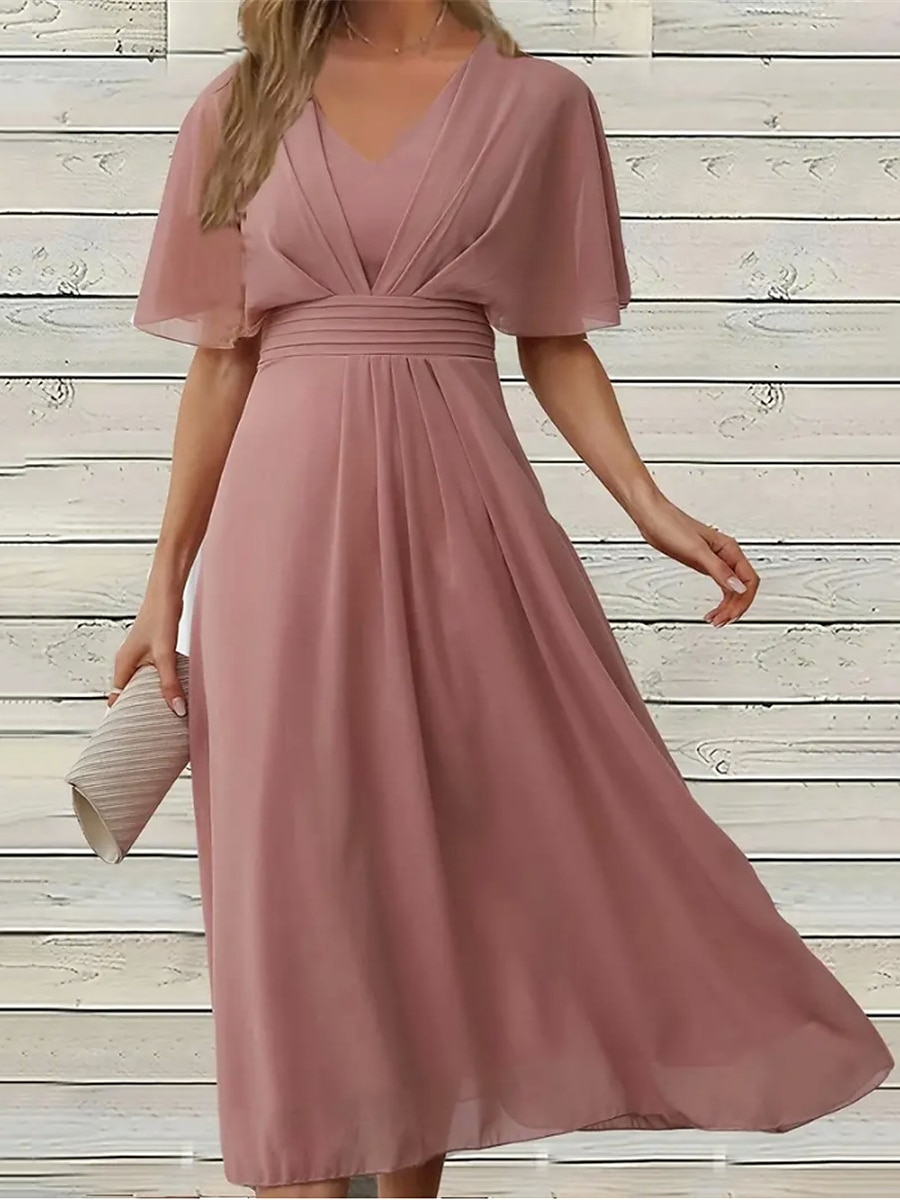 Női Midi ruha hétköznapi ruha Koktélruha Esküvői vendég ruha Sifon ruhák Elegáns Utcai sikk A-vonalú Vakáció Munka Utca Normál Rövid ujjú V-alakú Arcpír rózsaszín Nyár 2025 - $32.99 –P3