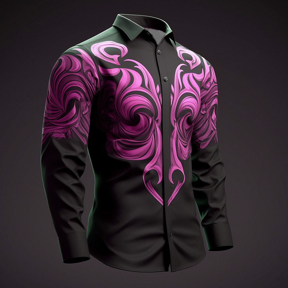 Men's Shirt Button Up Shirt Long Sleeve Artistic Daily Wear Going out Fall & Winter Turndown Print Button-Down Light Blue Yellow Dark Green Purple Green 2025 - $26.99 –P6