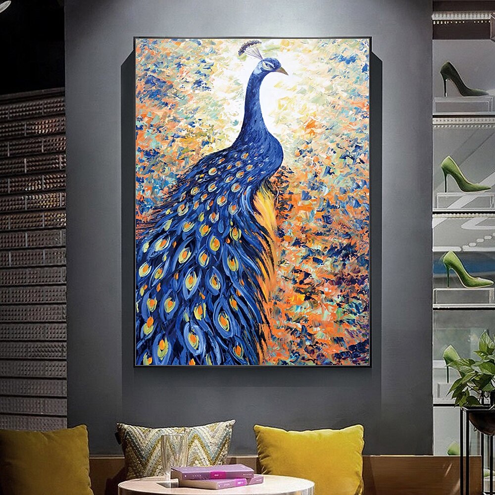 Mintura handgefertigte abstrakte Tier-Pfau-Ölgemälde auf Leinwand, Wandkunst, Dekoration, modernes Bild für Heimdekoration, gerolltes, rahmenloses, ungedehntes Gemälde 2025 - $116.99 –P3