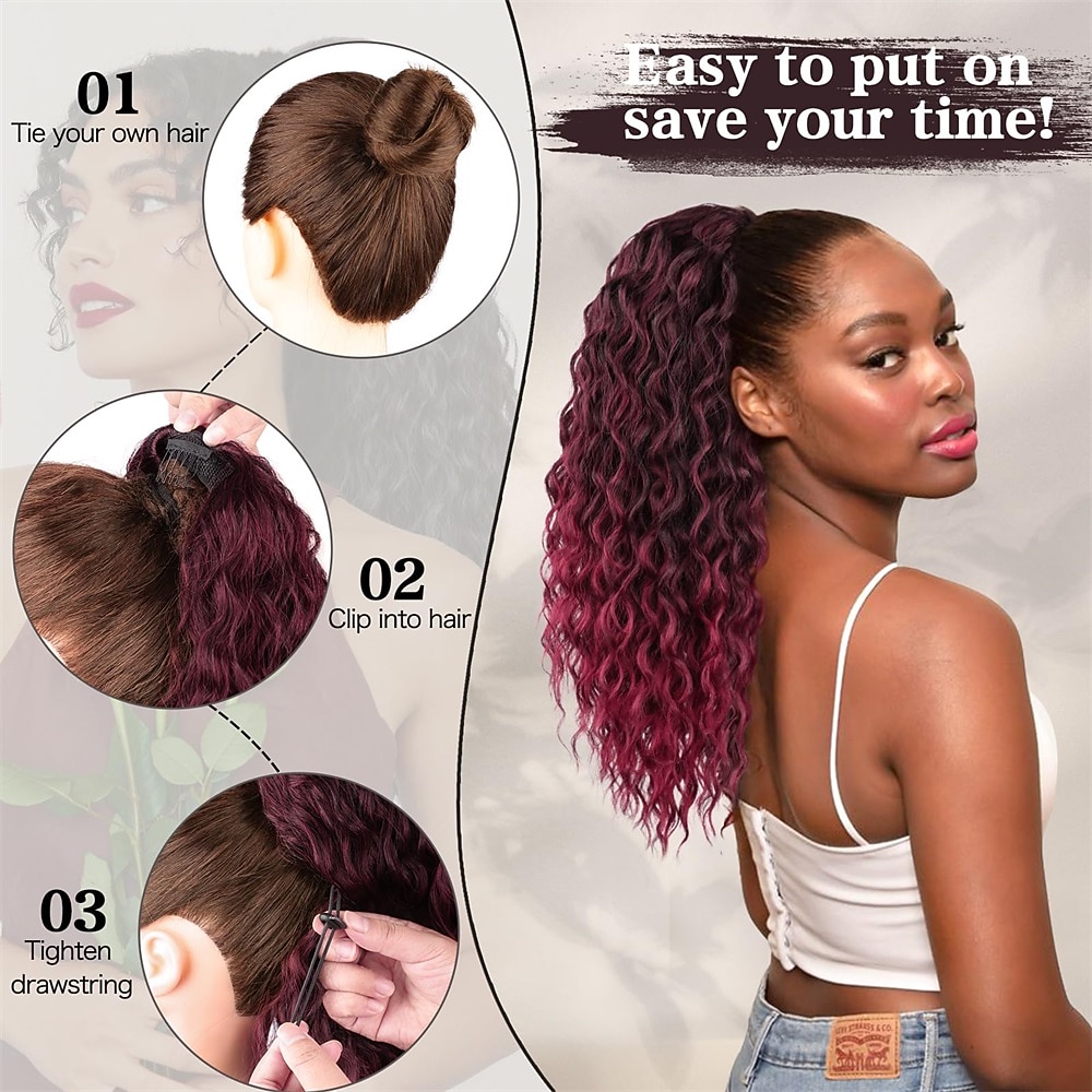 Ponytail Extension Drawstring Ponytail for Black Women Synthetic Long Curly Pony Tails Hair Extensions Clip in Ponytail 20 Inch Hairpiece 2026 - AU $18.49 –P13
