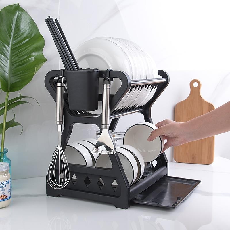 Dish Drainer Dish Drying Rack Kitchen Storage Double Layer Dish Drainer Shelf Knife Fork Container Household Holder with Sink 2025 - $28.99 –P1