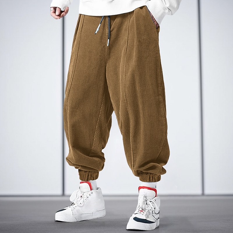 Men's Sweatpants Joggers Corduroy Pants Trousers Drawstring Elastic Waist Elastic Cuff Plain Comfort Breathable Casual Daily Holiday Sports Fashion Black Blue 2025 - $25.99 –P4
