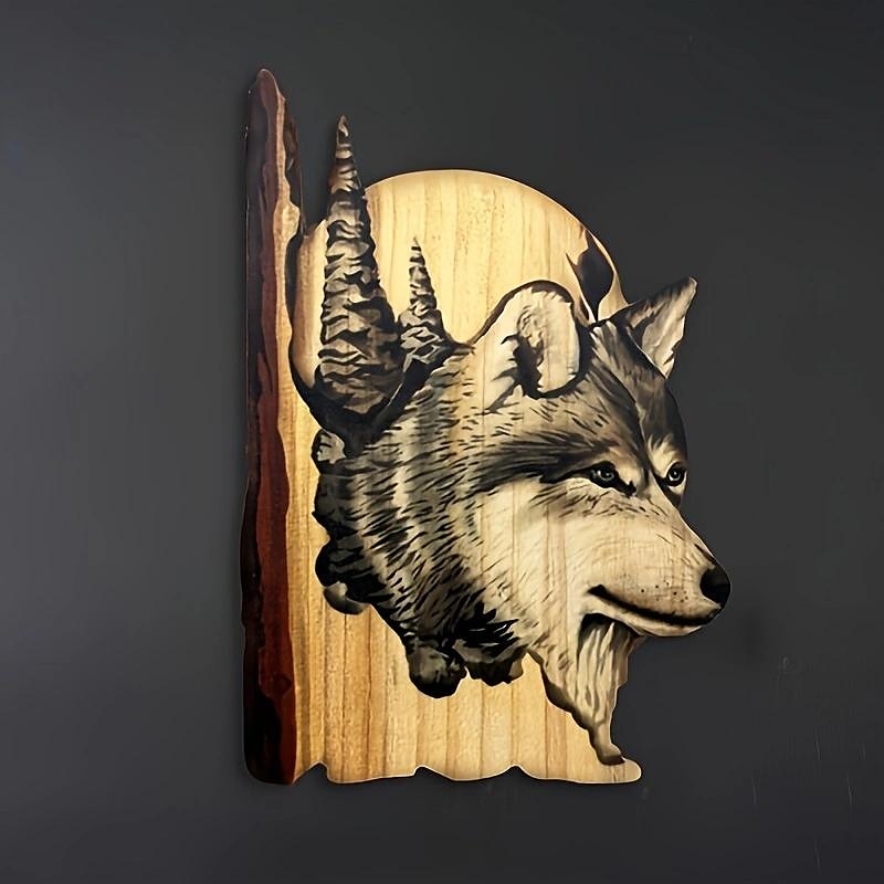 Escultura colgante de pared artesanal tallada en animales, decoración pintada a mano de ciervo, oso mapache de madera, para la sala de estar del hogar 2025 - $10.99 –P1
