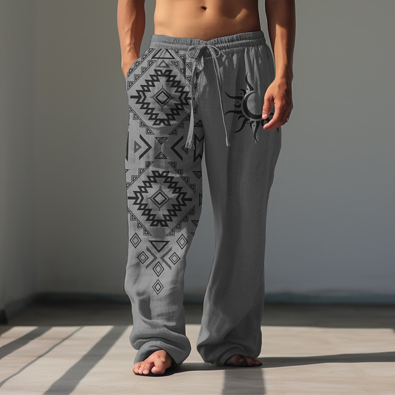 Men's Ethnic Sunfire Casual Pants Pants Trousers Baggy Pants Mid Waist Vintage Outdoor Streetwear Daily Wear Fall & Winter Black White Green 2026 - $31.99 –P12
