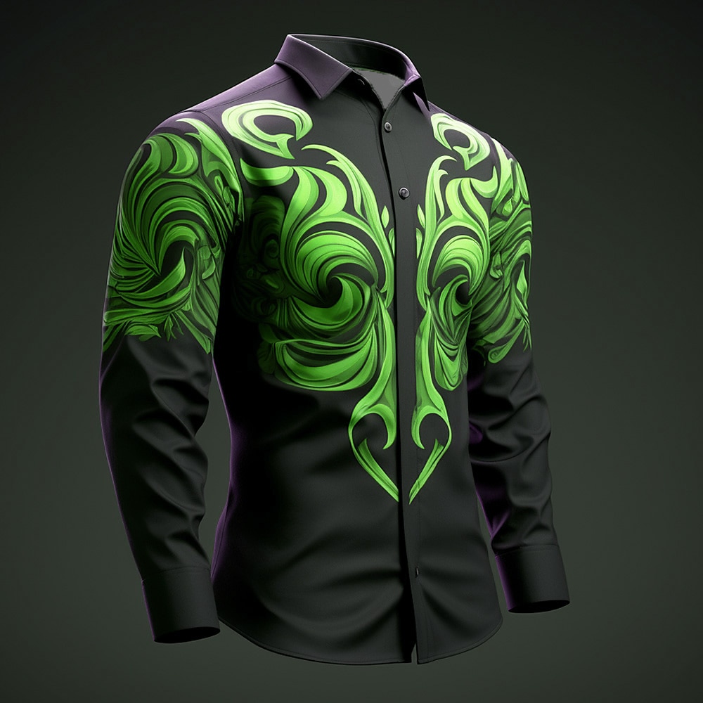 Men's Shirt Button Up Shirt Long Sleeve Artistic Daily Wear Going out Fall & Winter Turndown Print Button-Down Light Blue Yellow Dark Green Purple Green 2025 - $26.99 –P5