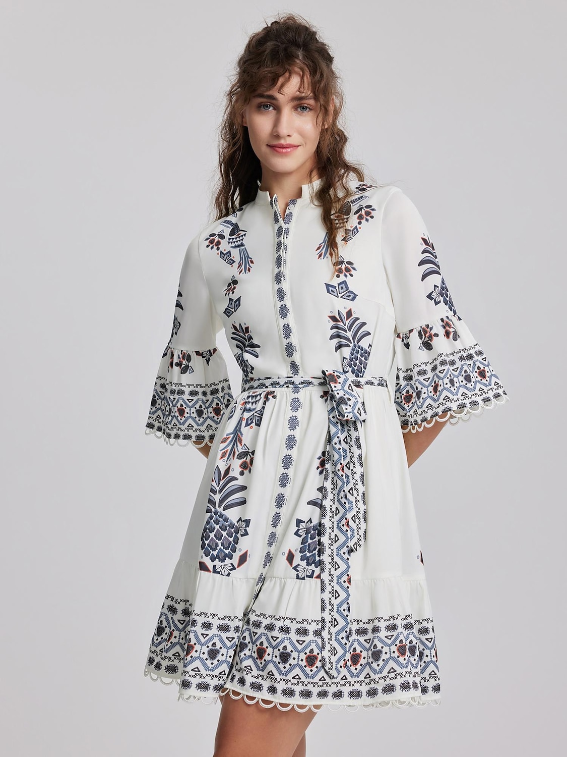 Casual Floral Geometric Lace-Up A-Line Dress 2025 - $72.99 –P1