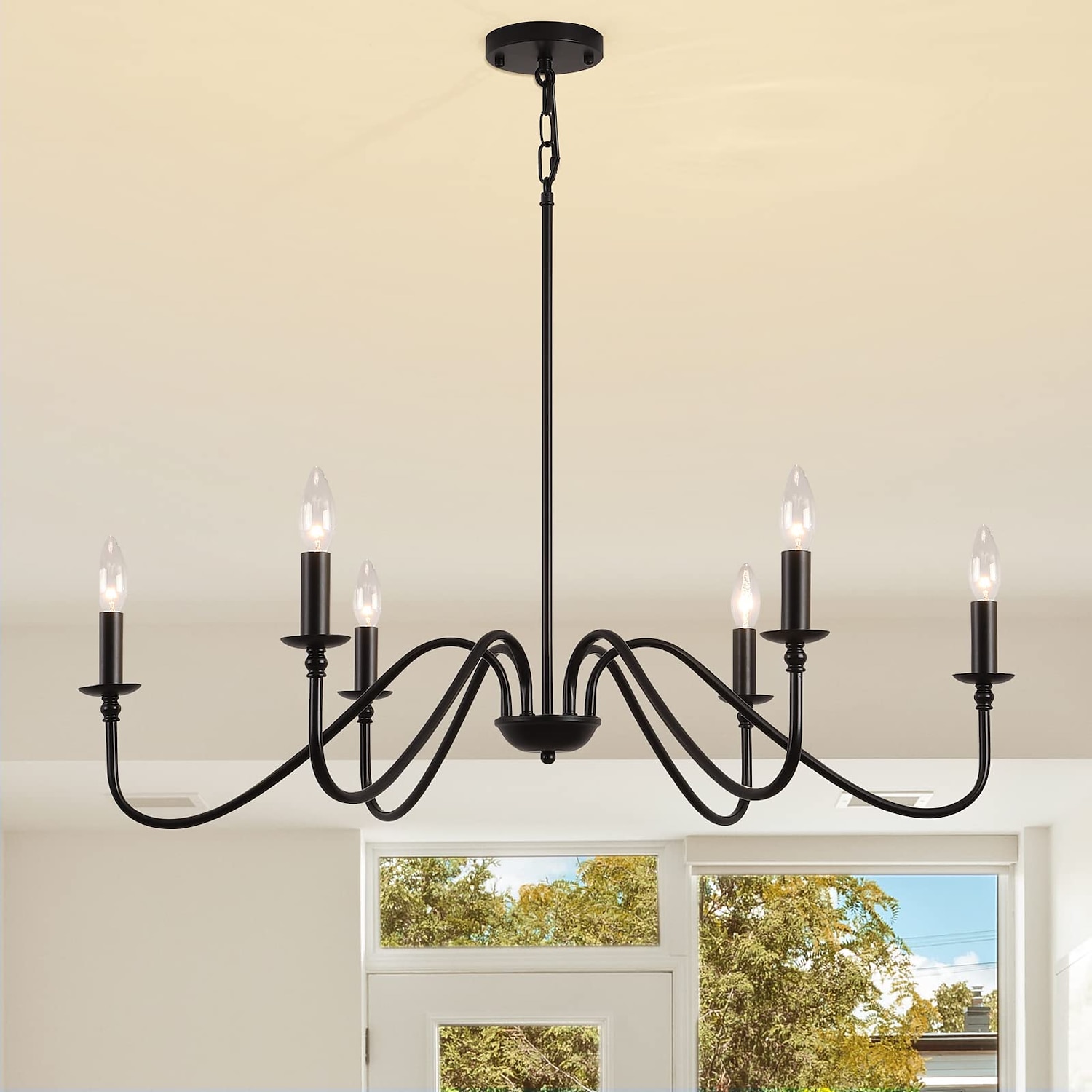 Lámpara colgante led de 88 cm 6 luces estilo vela hierro industrial para comedor, salón, cocina negro moderno tradicional/clásico 220-240v 2025 - $133.99 –P1