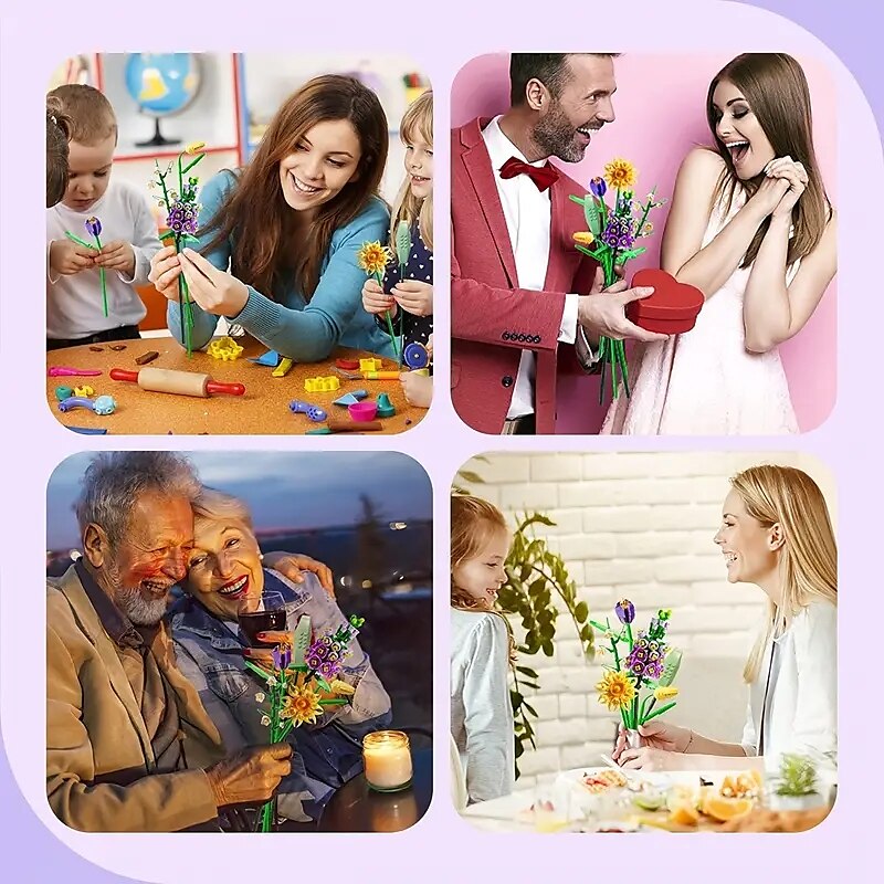cadouri de ziua femeii set de buchete mini flori artificiale blocuri de construcție buchet de trandafiri model de decorare ghiveci cadouri de ziua îndrăgostiților pentru îndrăgostiți și fete ziua 2025 - $31.99 –P5