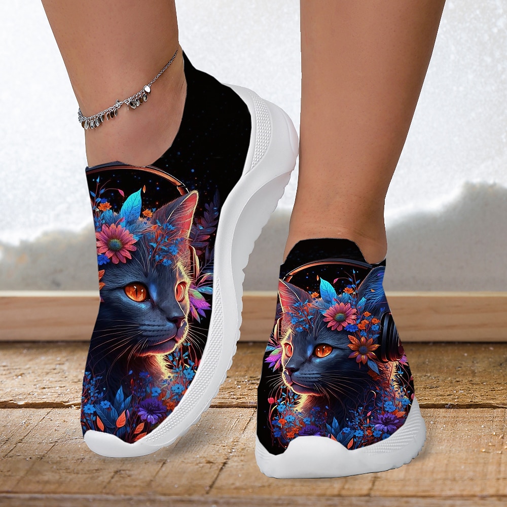 Femme Basket Slip-Ons Imprimer des chaussures Chaussures Flyknit Chaussures de confort Extérieur du quotidien Chat Talon Plat Mode Décontractées Tissage Volant Jaune Rose Bleu de 2025 ? $32.99 –P5