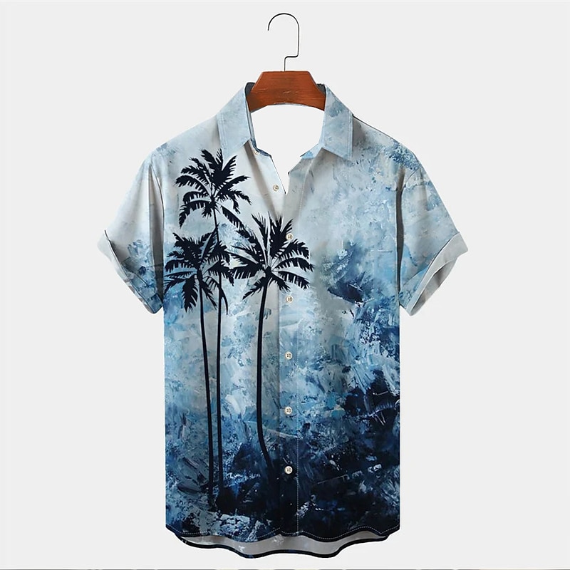 Voor heren Palmboom Overhemd Hawaiiaans overhemd Aloha-shirt Korte Mouw Overhemd Strijkijzer Hawaii Casual Alledaagse kleding Uitgaan Weekend blauw Bruin S M L 2025 - $22.99 –P4