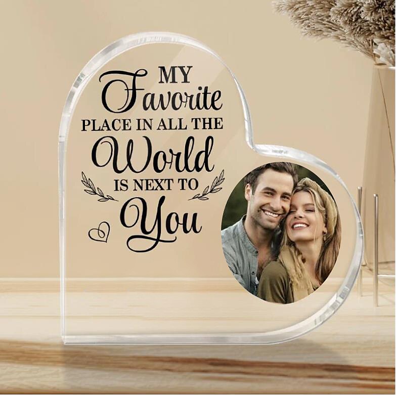 Personalized Photo Acrylic Heart Plaque - Custom Wedding Gift for Couple Plaque Decoration Wedding Gift Mother's Day Anniversary Gift - Gift For Him Gift For Her My Favorite Place Couple 2025 - $12.49 –P4
