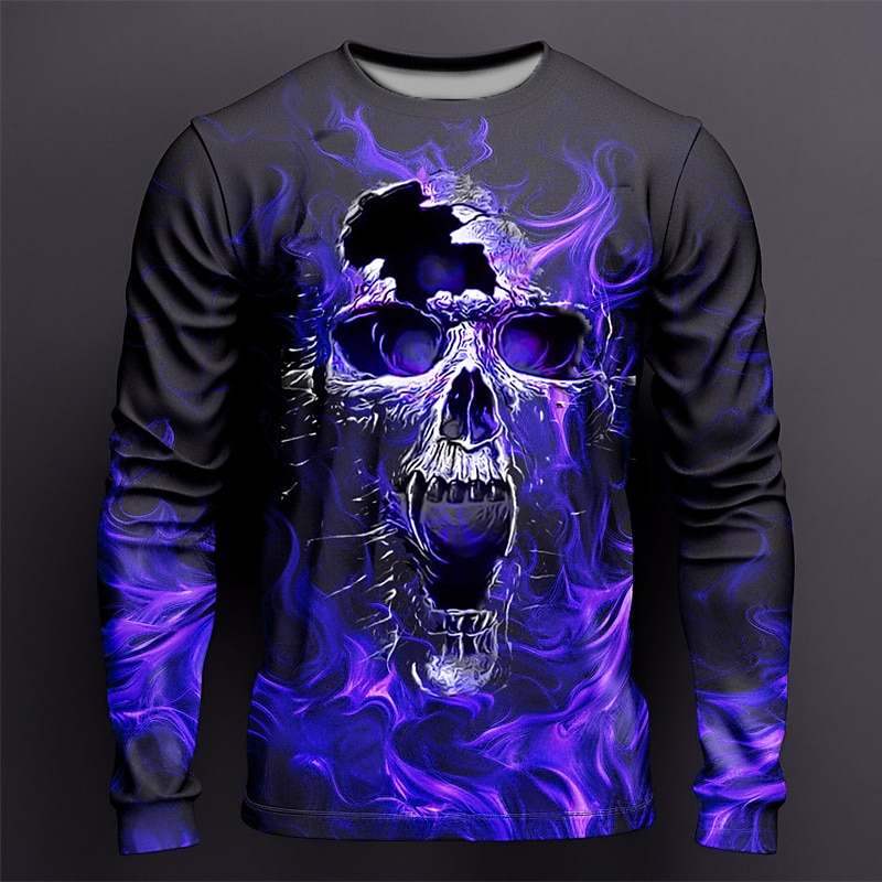 Hombre Graphic Fuego Cráneos Camiseta Manga Larga Camiseta Impresión 3D Cuello Barco Camisa Moda Design Casual Deporte Festivos Noche Púrpura Cscuro Amarillo Morado Primavera & Otoño Ropa S M L XL 2025 - $19.99 –P2