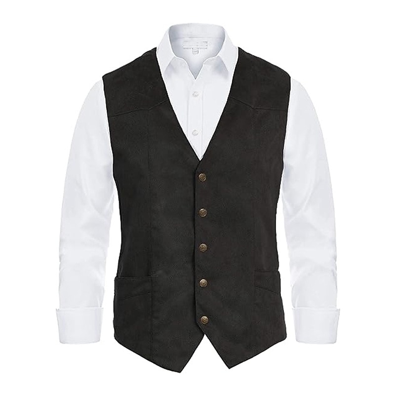 Retro Vintage Vest Waistcoat West Cowboy Solid Color V Neck Fancy Dress Men's Bachelorette Party Adults' Vest 2026 - $34.99 –P2
