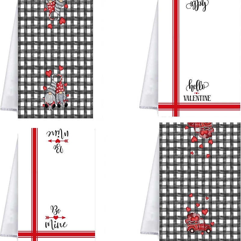 Hand Towels, Scouring Pad, Buffalo Plaid Gnome Truck Hello Valentine's Day Pattern Dish Cloth, Seasonal Valentine's Day Decoration, Kitchen Supplies 2025 - $3.49 -P3
