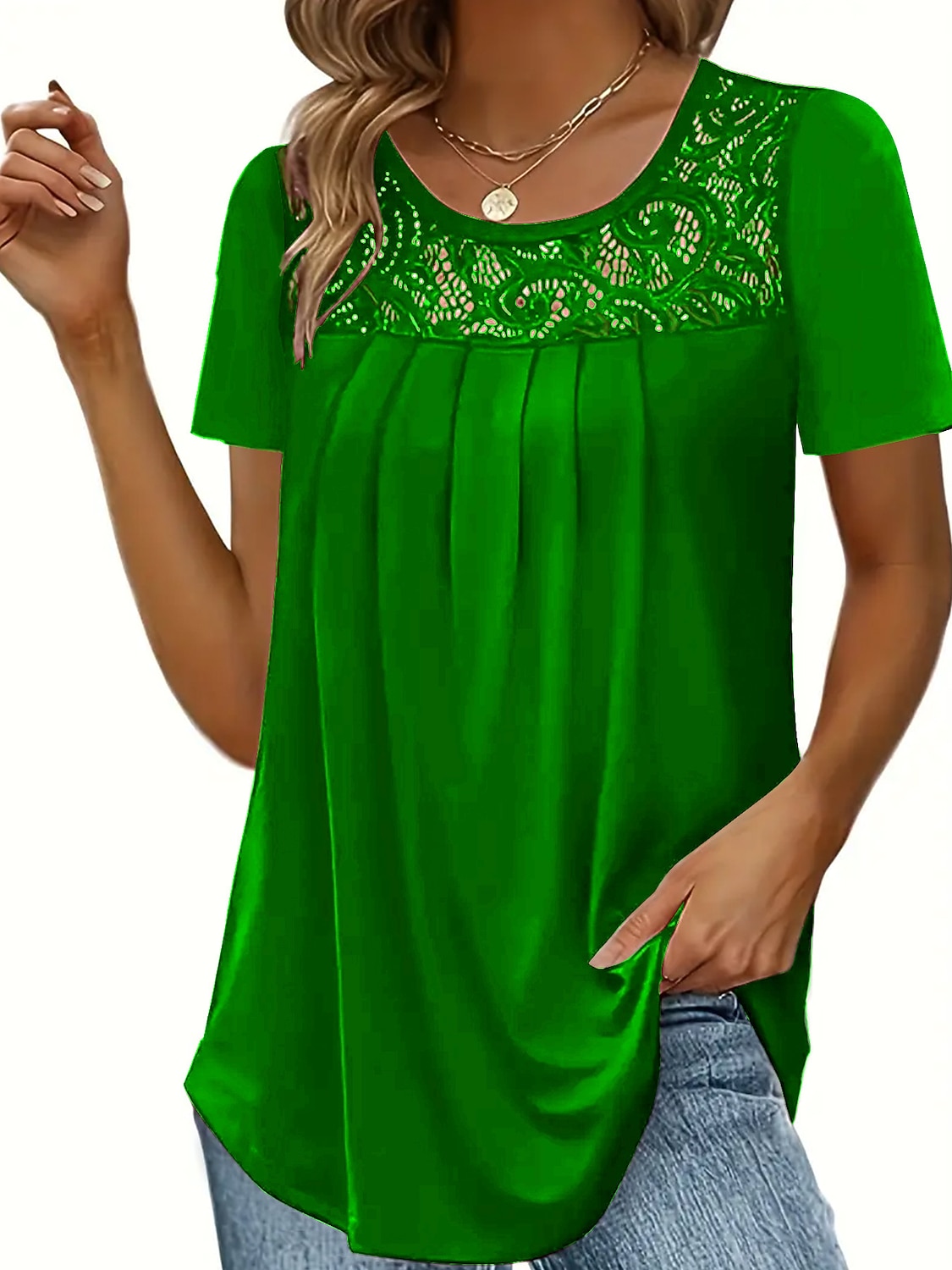 Ing Csipke ing Blúz Fehér csipke ing Női Fekete Fehér Arcpír rózsaszín Tömör szín Csipke Utca Napi Divat Kerek S 2025 - $21.99 –P5