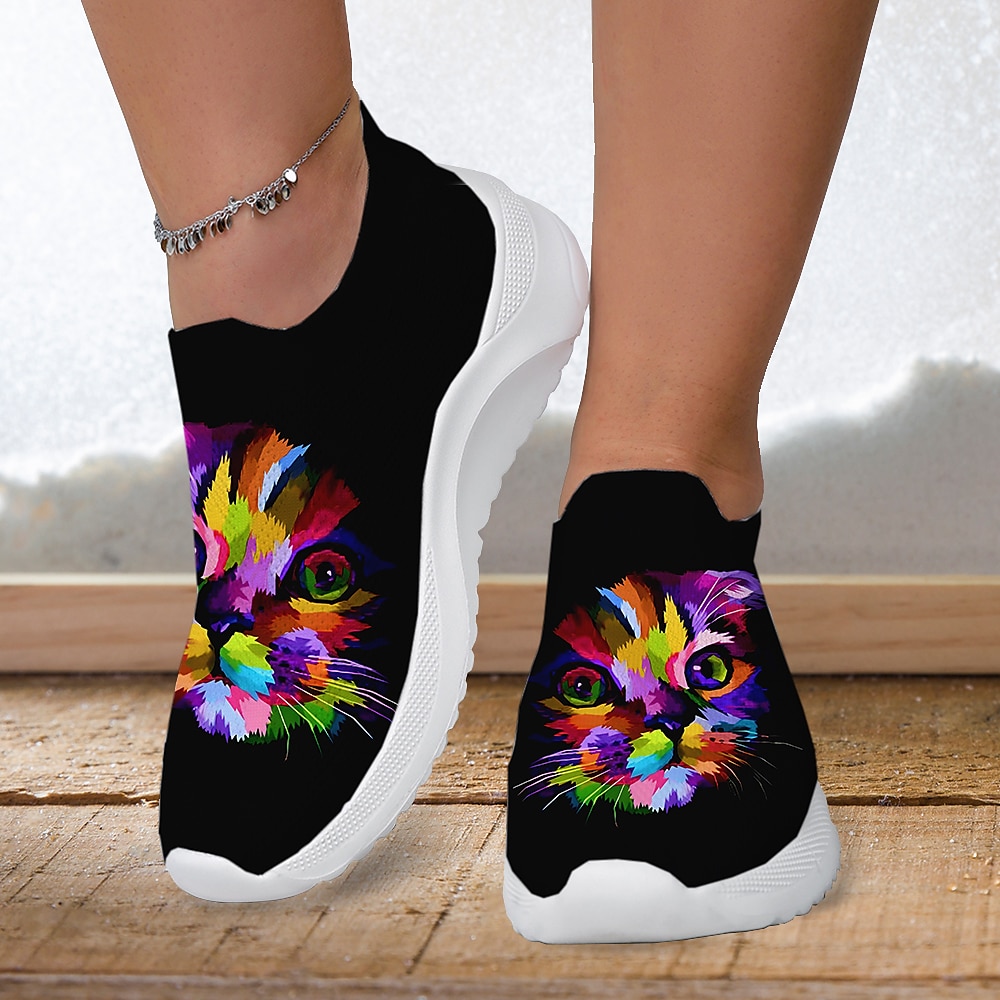 Femme Basket Slip-Ons Imprimer des chaussures Chaussures Flyknit Chaussures de confort Extérieur du quotidien Chat Talon Plat Mode Décontractées Tissage Volant Jaune Rose Bleu de 2025 ? $32.99 –P4