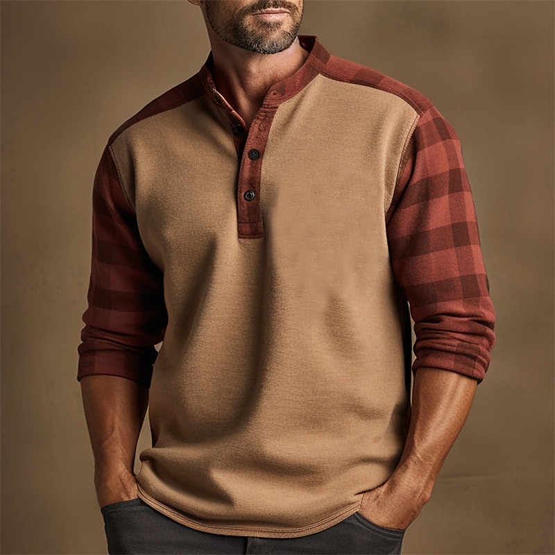 Herre Grafisk Ruter Fargeblokk Henly-skjorte Langermet 3D-utskrift Mote Daglig Fritid Avslappet Ferie Ut på byen Vår & Vinter Blå Brun Grønn Henley Henley T-skjorte 2025 - $22.99 –P2