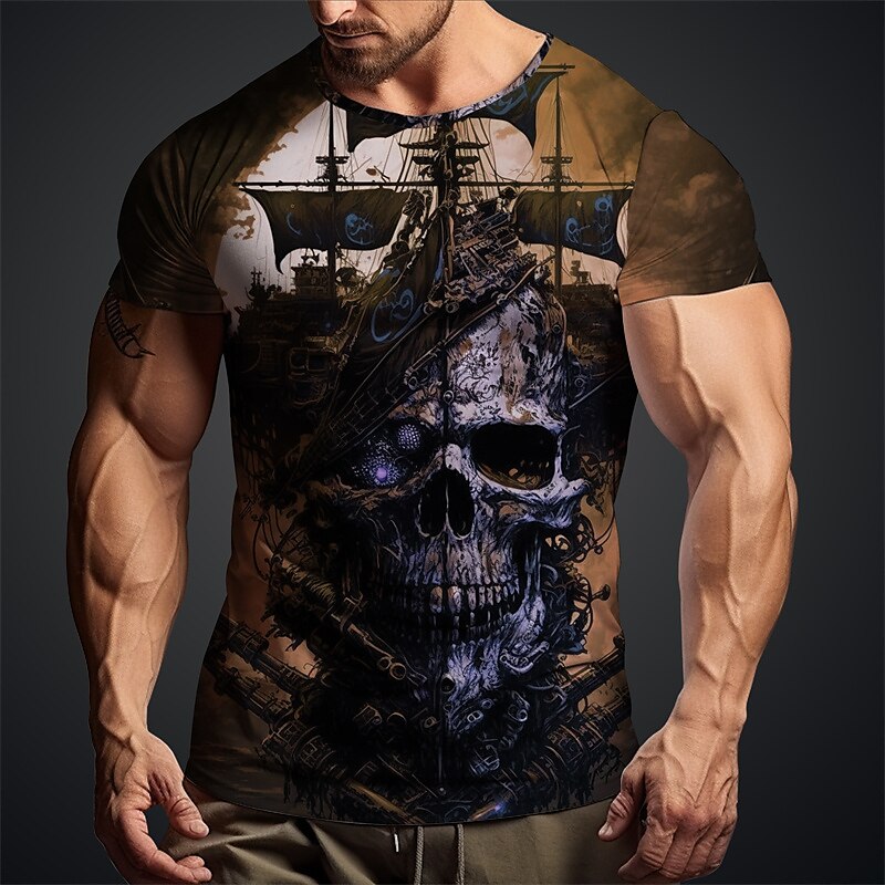 Men's Graphic Skulls T shirt Short Sleeve T shirt 3D Print Crew Neck Shirt Daily Designer Retro Vintage Sports Outdoor Holiday Going out Blue Sky Blue Red Spring & Summer Clothing Apparel S M L XL 2025 - $17.99 –P4