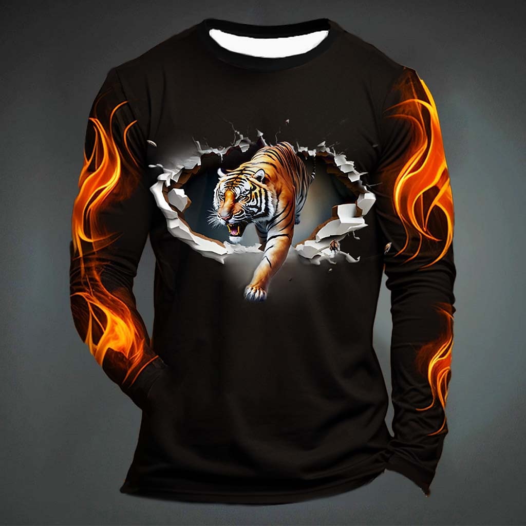 Hombre Graphic Fuego Pata Camiseta Manga Larga Camiseta Impresión 3D Cuello Barco Camisa Moda Design Casual Deporte Festivos Noche Negro Amarillo Verde Oscuro Primavera & Otoño Ropa S M L XL 2XL 3XL 2025 - $19.99 –P12