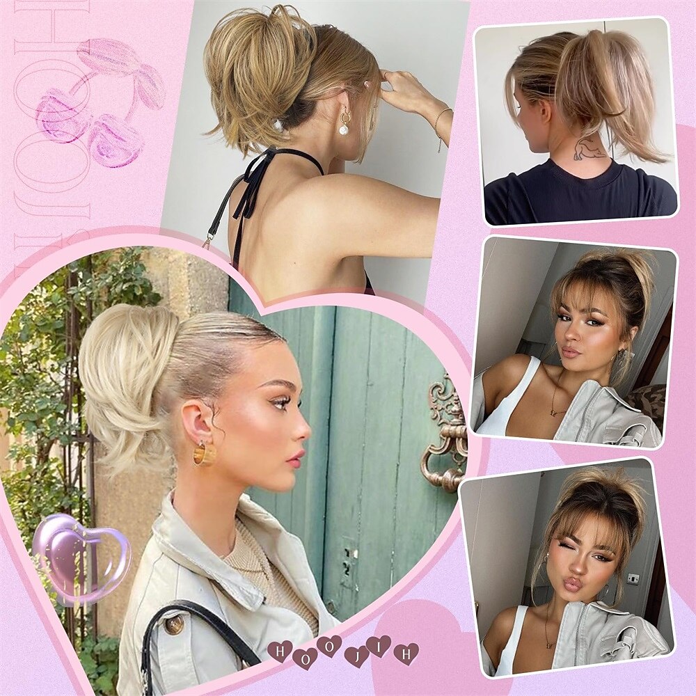 postiche chignon désordonné pince à griffes dans chignon cheveux raides extension de queue de cheval courte de 9 pouces avec morceaux de cheveux en fil métallique pliable pour femmes faux chignon de de 2025 ? $7.99 -P5