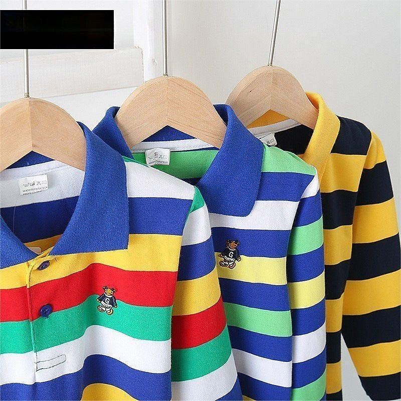 Barn Pojkar T-shirt Tee Tecknat Rand Långärmad Knapp Bomull Barn Top Skola Förtjusande Dagligen Vår Höst GUCI långärmade tjocka ränder 7-13 år 2025 - $17.49 –P1