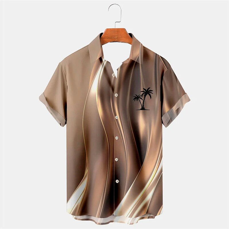 Voor heren Palmboom Overhemd Hawaiiaans overhemd Aloha-shirt Korte Mouw Overhemd Strijkijzer Hawaii Casual Alledaagse kleding Uitgaan Weekend blauw Bruin S M L 2025 - $22.99 –P2
