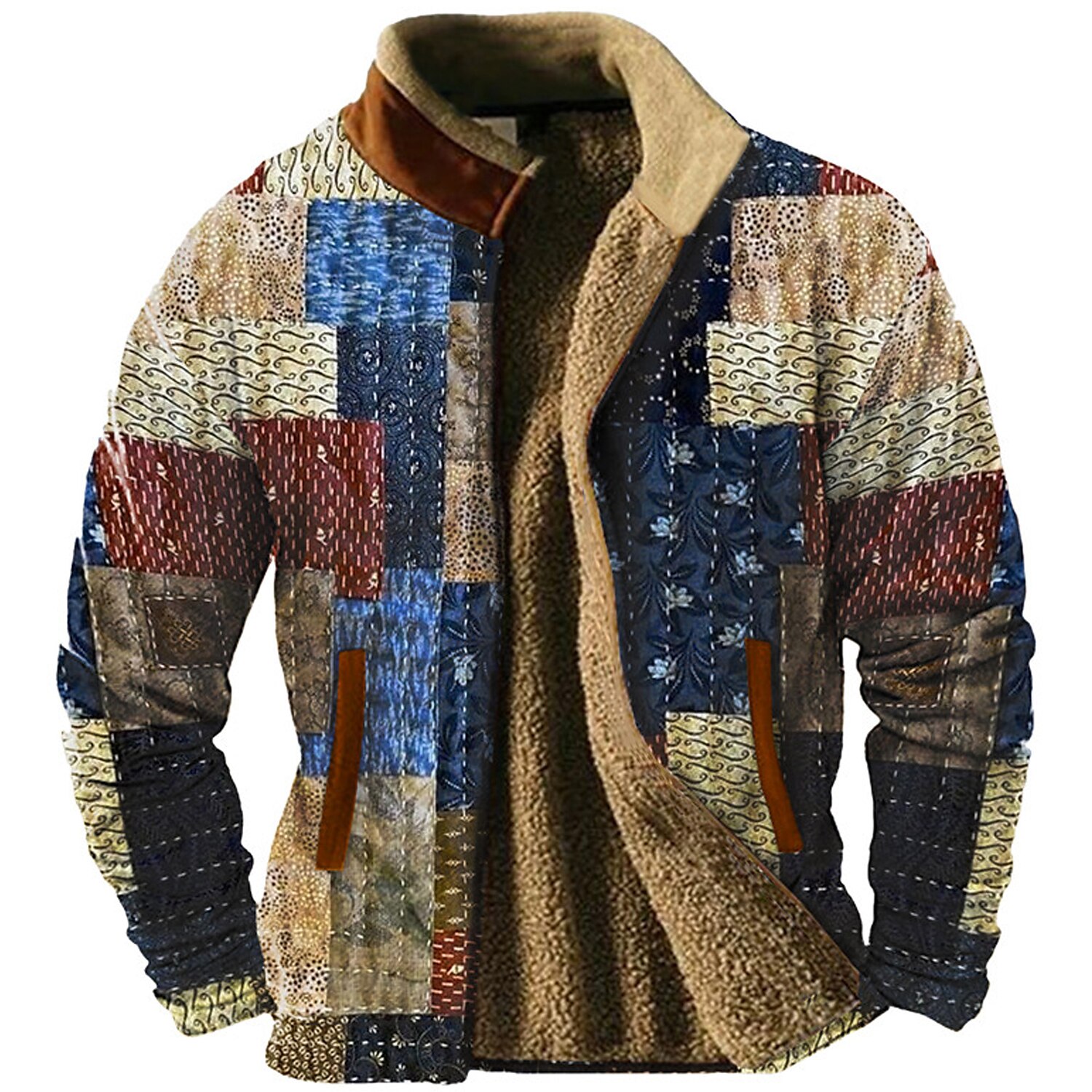 Hombre Graphic Retazos Sudaderas Sudadera con cremallera Chaqueta de lana Abrigos Manga Larga Camisa de entrenamiento Escote Chino Diario Casual retro de la vendimia Vacaciones Festivos Noche Vellón 2025 - $56.99 –P1