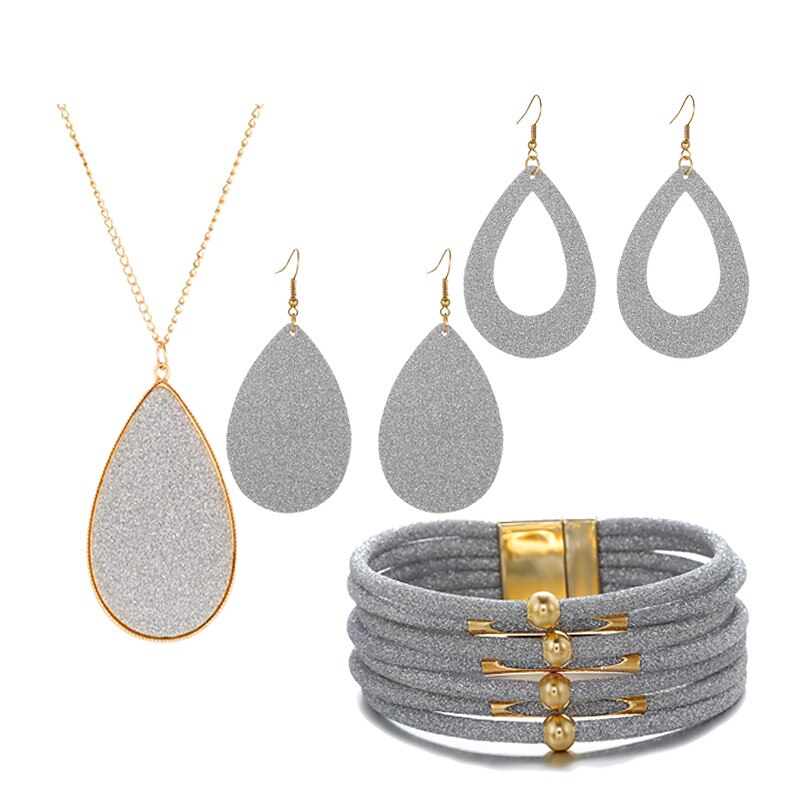 Conjunto de joyería de cuero, aleación de polvo de oro, collar, pendientes, collar, pulsera, conjunto combinado 2025 - $15.99 –P2
