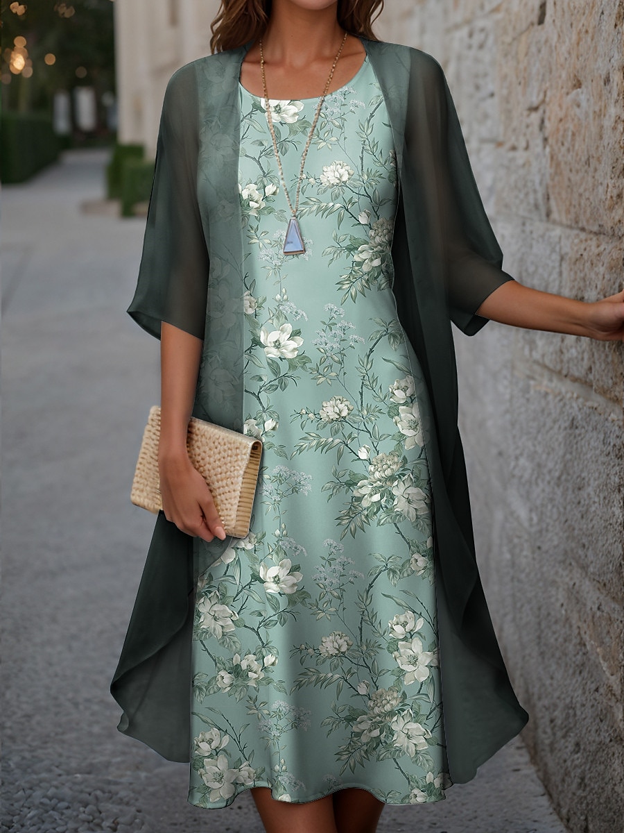 Robe de remise de diplôme pour femmes Robe midi Ensemble de robes Deux pièces Robe décontractée Robe en chiffon Robe imprimée mode moderne imprimé floral à manches courtes col rond vacances de 2025 ? $36.99 –P1