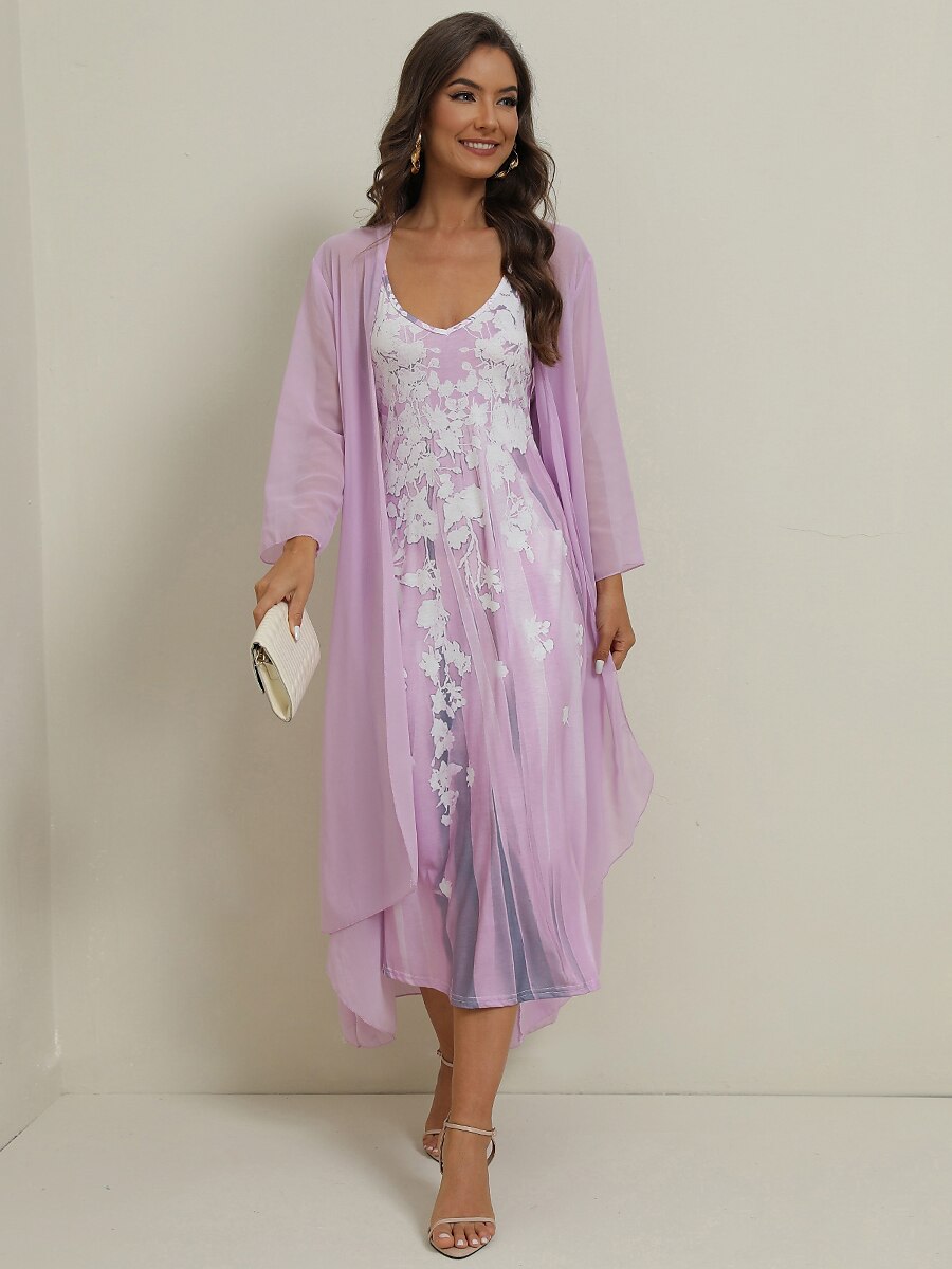 Damen Casual kleid Kleid-Set Zweiteiliges Kleid kleid lang Purpur Braun Grün Halbe Ärmel Blume Bedruckt Sommer Frühling V Ausschnitt Modisch Urlaub 2023 S M L XL XXL 3XL 2025 - $41.99 –P1