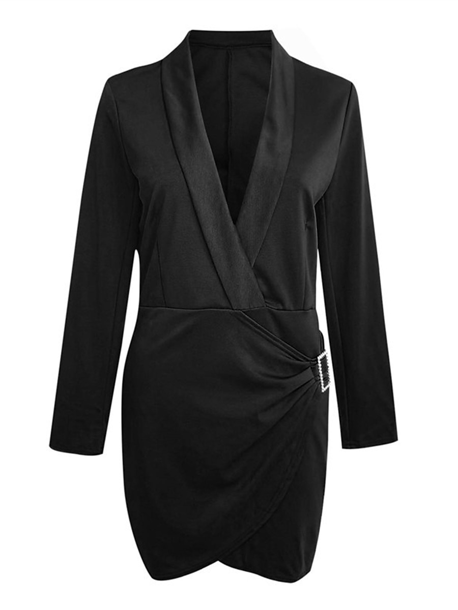 Női Party ruha Koktélruha Munkaruha Fodrozott Állógallér Hosszú ujj Mini ruha Előírásos Téli ruha Előírásos Fekete Fehér Tél 2025 - $41.99 –P16