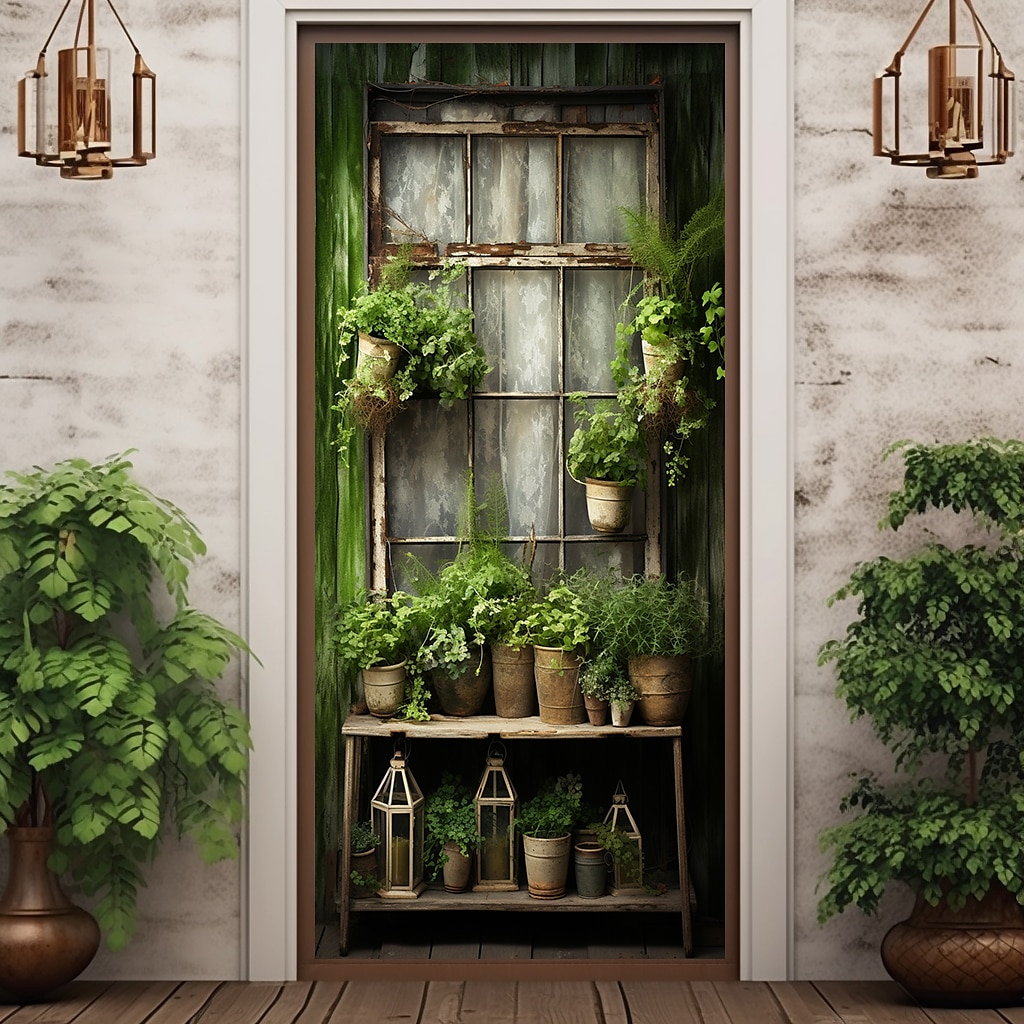 květinové vintage zelené kryty dveří nástěnná malba výzdoba dveří gobelín dekorace závěs dveří pozadí banner banner odnímatelný pro přední dveře vnitřní venkovní domácí dekorace pokoje farma výzdoba 2025 - $22.99 –P13