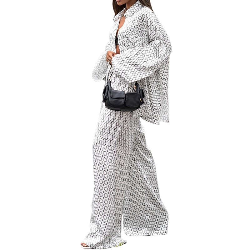 Femme Taille EU / US2 Pieces SetsMode du quotidien Chemise Pantalon manche longue Col de Chemise Plaid Imprimer Casual Quotidien Fin de semaine Blanche Automne Ample de 2025 ? $39.99 –P1