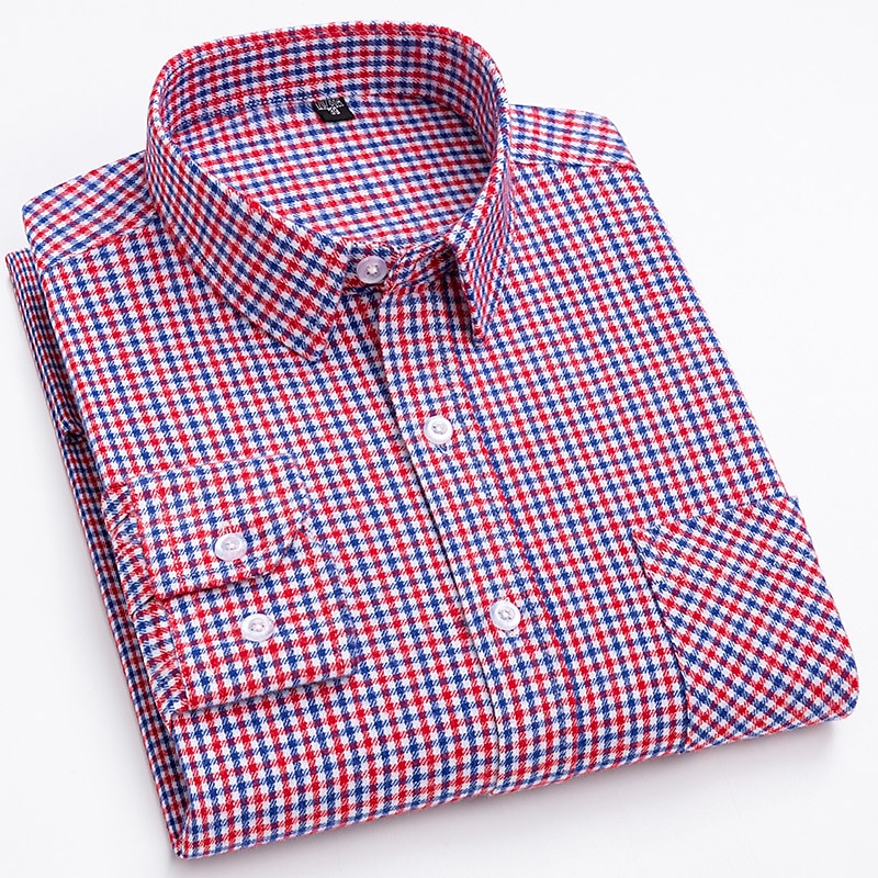 Herren Hemd Oberhemd Plaid Büro & Karriere Hochzeitsfeier Schwarz Dunkelrot Rote Blau Langarm Kargen Frühling & Herbst Bekleidung Vordertasche 2025 - $28.99 –P6