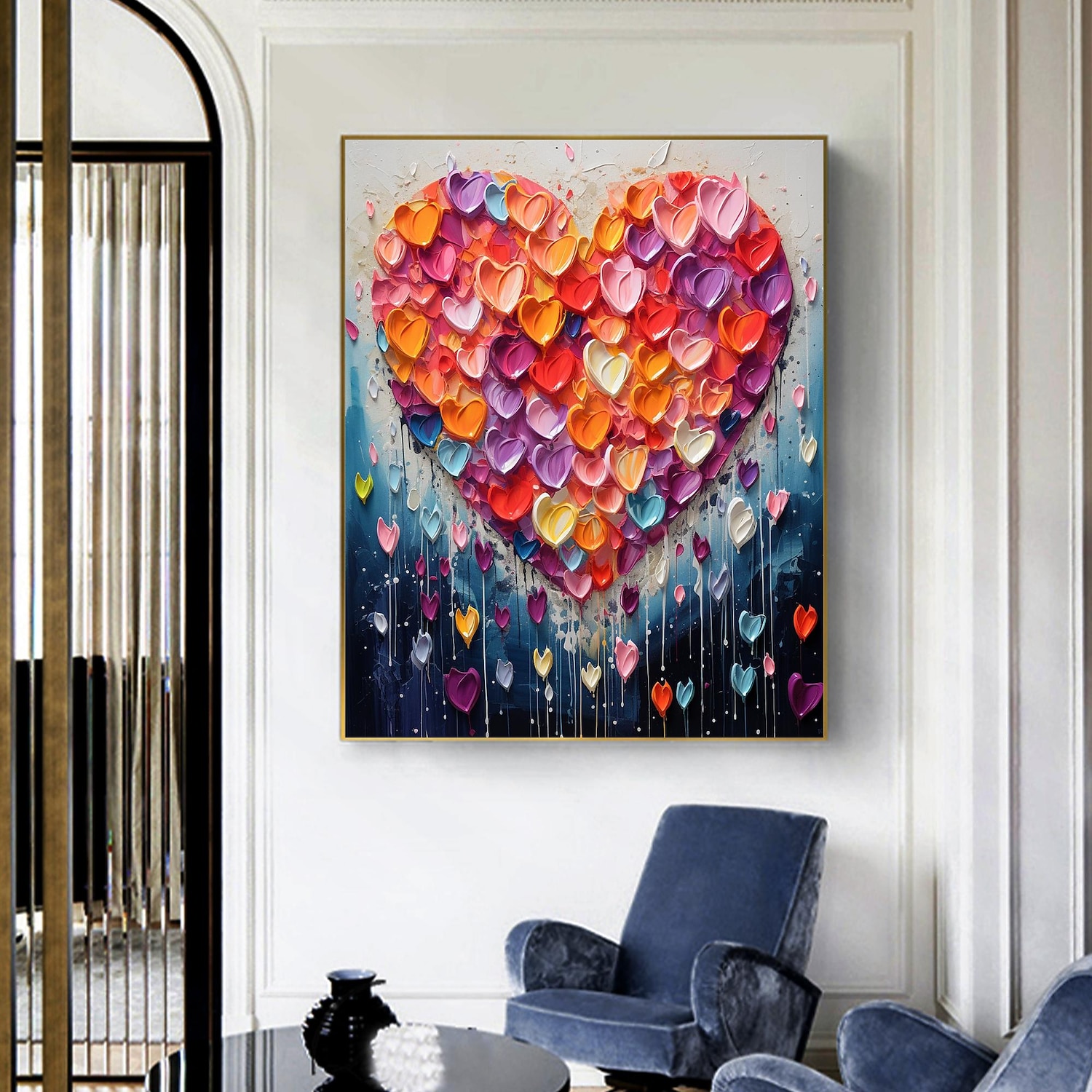 Pintura a óleo artesanal em tela, arte de parede, decoração original, colorida, amor para decoração de casa, com moldura esticada, sem pintura de moldura interna de 2026 por $114.99 –P2