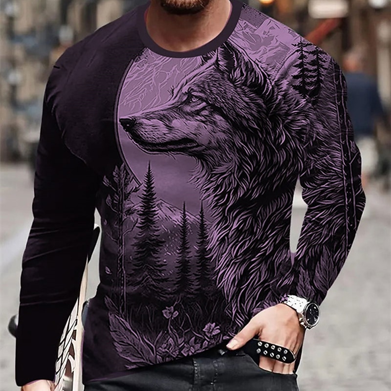 Men's Graphic Animal Wolf T Shirt Long Sleeve T shirt 3D Print Crew Neck Shirt Fashion Designer Casual Sports Outdoor Holiday Going out Blue Purple Brown Spring &  Fall Clothing Apparel S M L XL 2XL 2025 - $21.99 –P5
